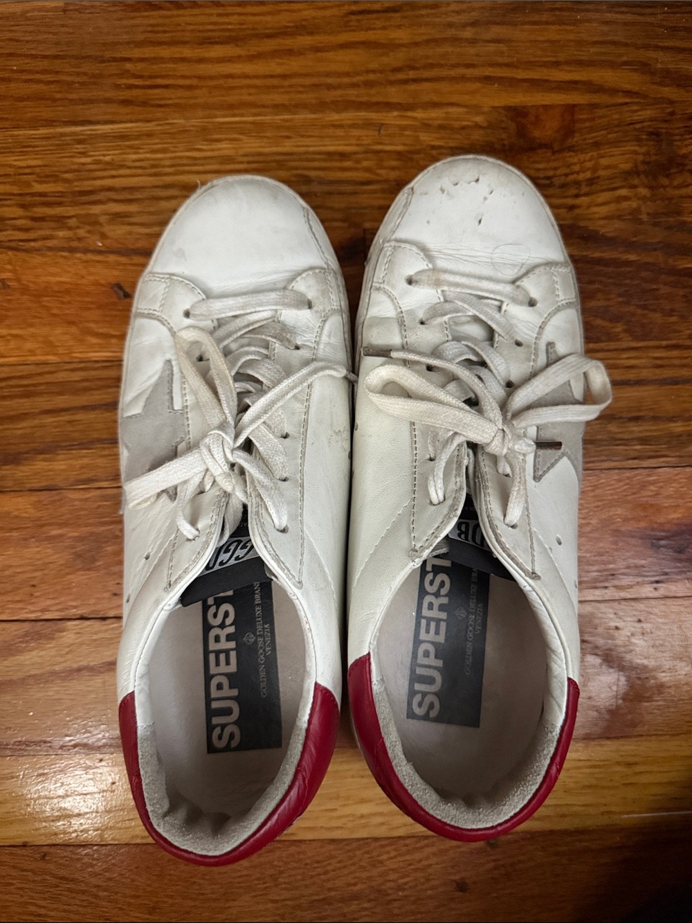 Golden Goose White Sneakers with Red Heel Accent - SUPERSTAR Style